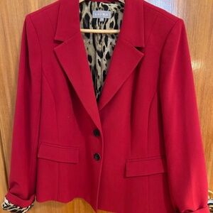 Laura Blazer. Red with Leopard lining. Sz 12
